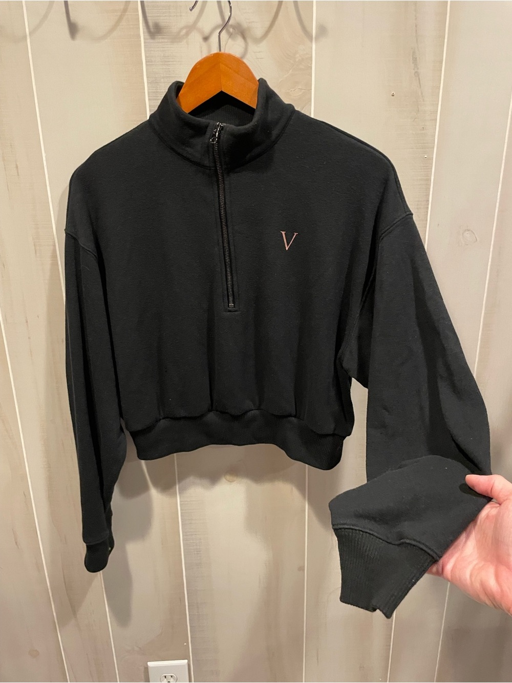 Cute victoria’s secret soft crop 1/2 zip sweatshirt washed black gym athleisure - Picture 5 of 6